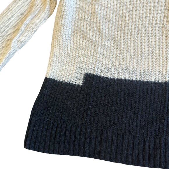 Madewell Color Block Sweater Off-White Black Stretch Wool Blend Size Medium - Picture 4 of 11